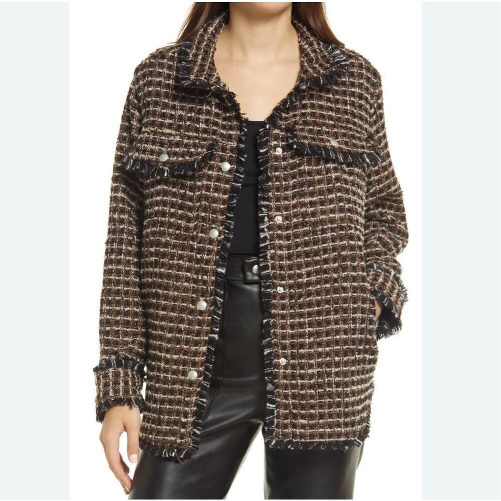 BLANK NYC Retrograde Tweed Shirt Jacket Sz Large Wool Blend